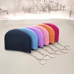 Cowhide Leather Lychee Pattern Coin Purse Women Short Zipper Wallet Cute Mini Coin Bag Small Keychain Bag Card Holder Cash Clip