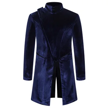 

Winter style European men casual sports long sleeve windbreaker Korean velvet men's personality performance clothes stand collar