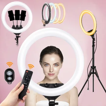

18inch LED Ring Light with Tripods Stand Phone Holder Selfie Light Ring Lamp Ringlight for Camera Makeup Youtube TikTok Vlog