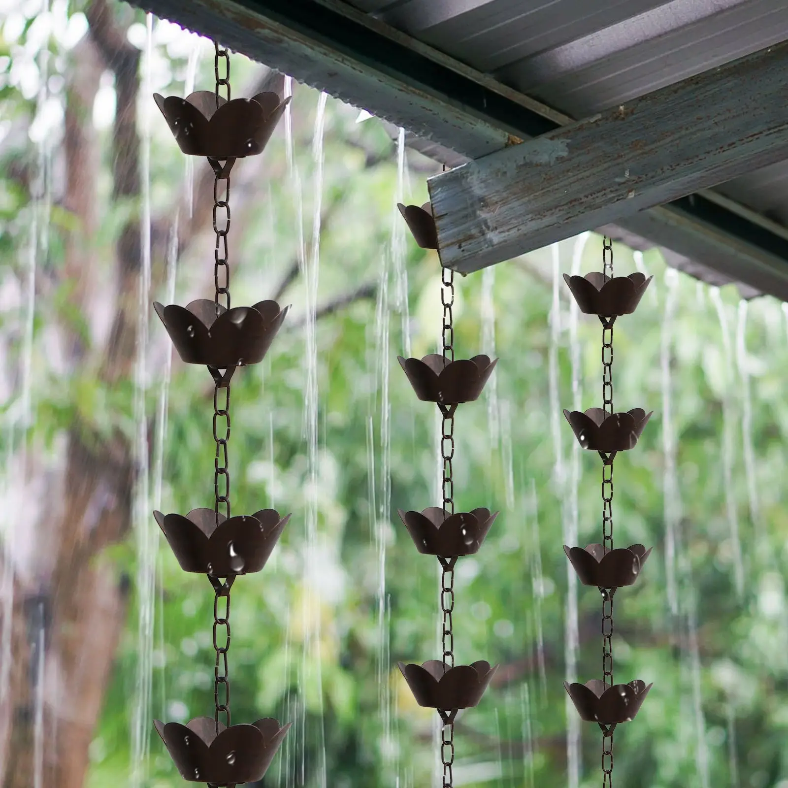 1m Metal Rain Chain Petal Shape Chimes And Cups Rain Catcher For Gutter Roof decoration metal drainage rain chain downspout tool