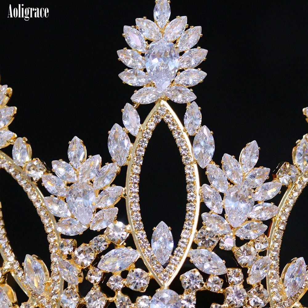 European Full Cubic Zirconia CZ Zircon Wedding Princess Crowns Tiaras Women Pageant Quinceanera Diadem Hair Jewelry Accessories