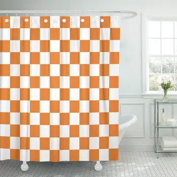 

Red Check Orange White Checkerboard Pattern Chequered Chess Abstract Shower Curtains Waterproof Polyester Fabric 72 x 78 inches