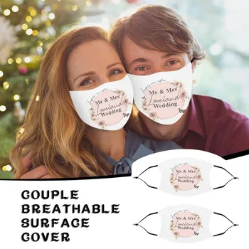 

Wedding Mask Couple Printing Washable Cotton Mask With Four Filters 2PC Mouth Cover Breathable Mouth Caps Windproof mascarillas