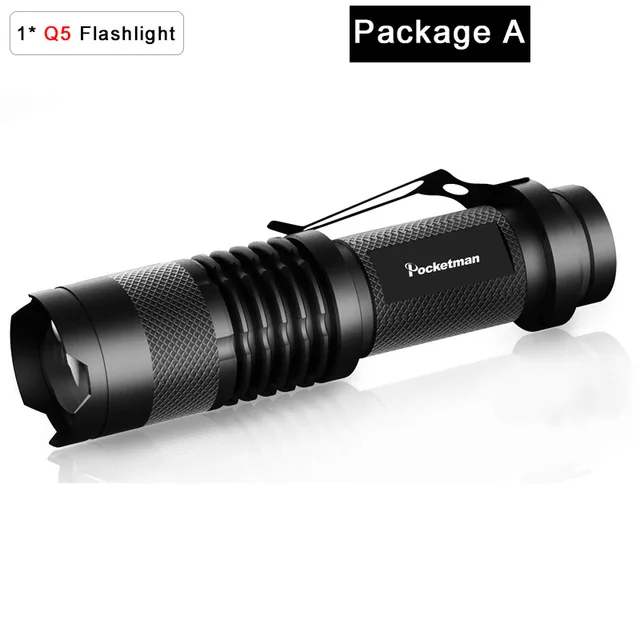 8000LM Q5 LED Flashlight 3 Modes Tactical Zoomable Torch Light Lamp Super Bright 