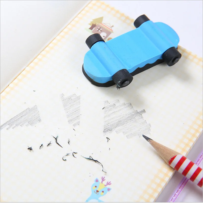 Eraser Stationery Cute Cartoon Skateboard Pencil Eraser School Supplies Gift Kids Student Learning Office School Stationery 1PCS