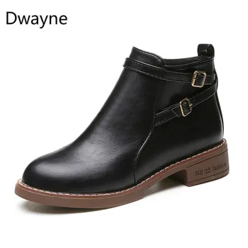 

Dwayne autumn martin boots female round toe ankle boots side zipper double belt buckle ladies short boots low heel women's s896