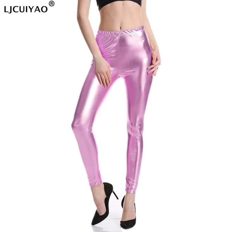 

LJCUIYAO Leggins Push Up Fashion Pants High Waist Workout Shining For Women PU Leather Leggings Elastic Trousers Stretch Legging