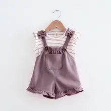 Летняя одежда для детей и малышей, полосатая рубашка без рукавов для девочек+ шорты на подтяжках набор одежды для новорожденных Одежда для девочек roupa infantil