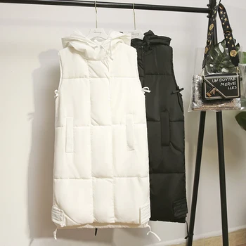 

Autumn Winter Vest Women Waistcoat 2019 Female Sleeveless Vest Jacket Hooded Warm Long Vest Coat Colete Feminino Large Size 5XL