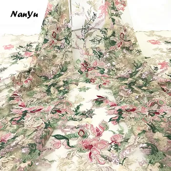 

French Lace Fabric Beautiful Embroidery Colorful Flower Lace Trim Fabric For Wedding Dress Decor