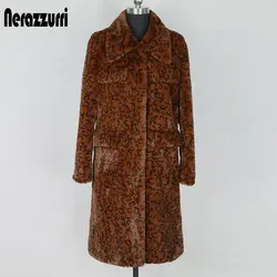 Nerazzurri леопардовое пальто из искусственного меха Женская осенне-зимняя пушистая куртка с длинным рукавом леопардовая печать плюс размер