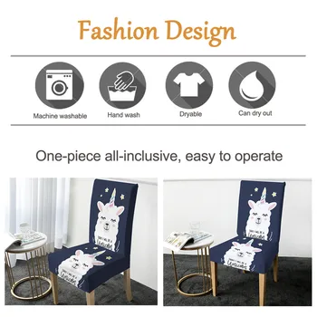 BeddingOutlet Cute Llama Dining Chair Cover Unicorn Spandex Elastic Slipcover Cartoon Alpaca Anti-dirty Seat Case Funda Silla 1