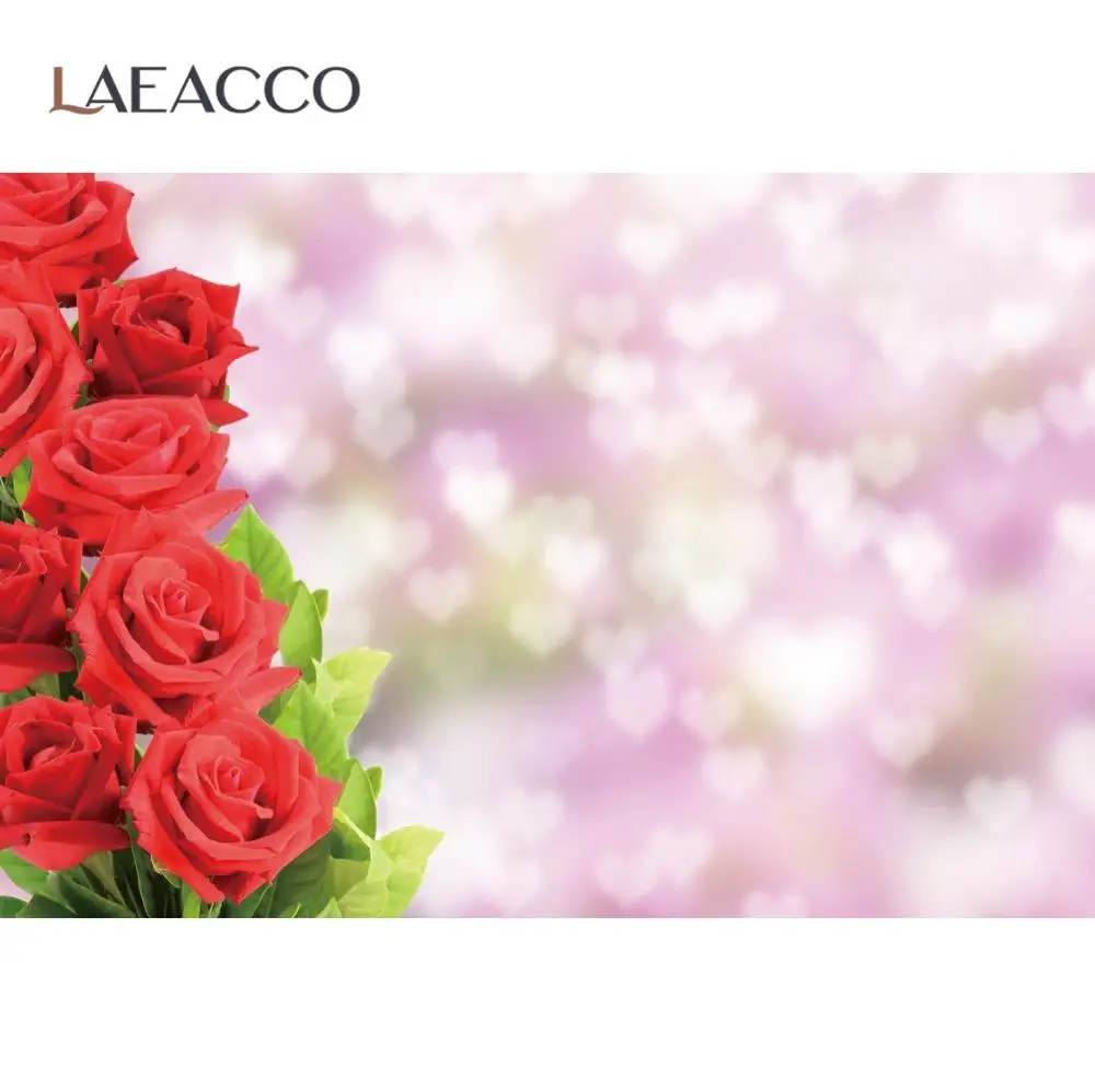 

Laeacco Valentine's Day Blossom Red Roses Heart Light Bokeh Photocall Photography Background Wedding Photo Flower Wall Backdrop
