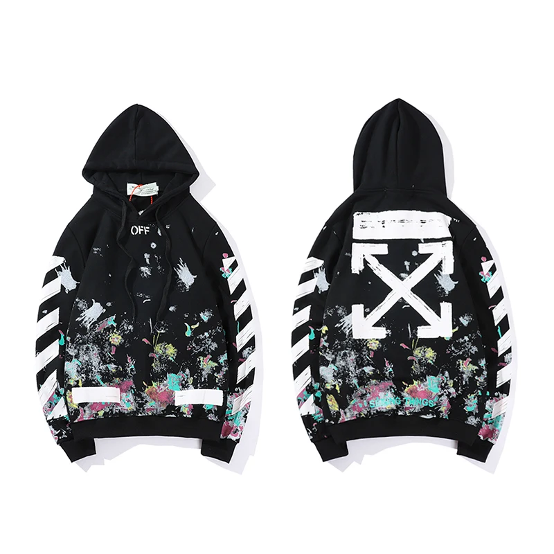Граффити фейерверк стрела 19ss Off-White OW для мужчин/женщин Осень Зима Хлопок Мода Повседневная Свободная Толстовка с капюшоном куртка