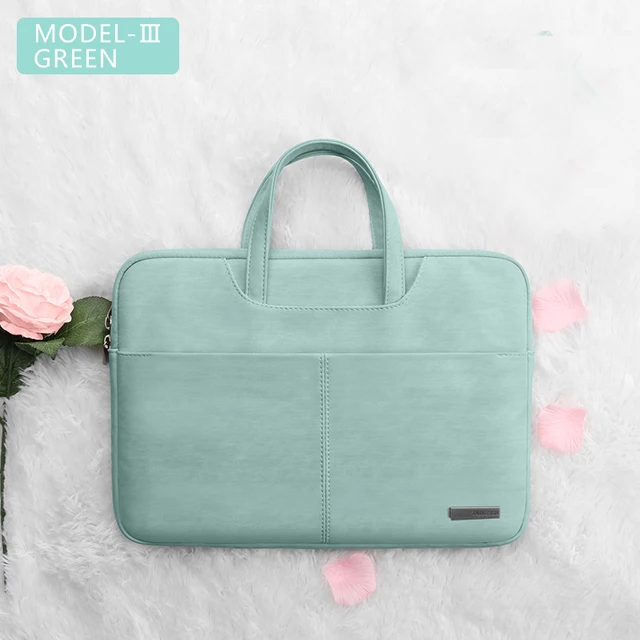 PU Leather women Laptop Bag Notebook Case Carrying Briefcase for Macbook Air 13.3 14 15.6 inch men Handbags shoulder sleeve Bag GREEN 3