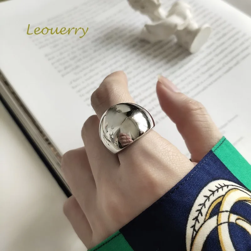 Leouerry, 925 пробы, серебряные, минималистичные, большие, Глянцевые Кольца для женщин, корейский дизайн, кольца для открытия, серебро, 925, ювелирное изделие, подарок