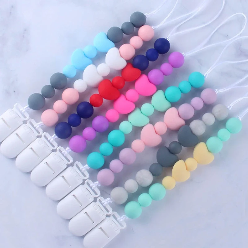 Newborn Nipple Holder Baby Care Product Silicone Wooden Beads Baby Pacifier Clip Anti-Lost Chain Infant Pacifier Chain Toys
