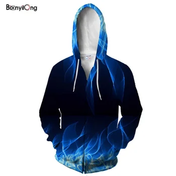 

2019 new blue Flame 3D Zip Hoodie Men Zipper Velvet Hoody Sweatshirt Print Tracksuit Pullover Male Coat Autumn Streatwear tops
