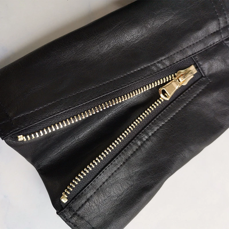 TWOTWINSTYLE PU Leather Women's Jacket Lapel Collar Long Sleeve Zipper Pocket Sashes Female Jacket Autumn Fashion New