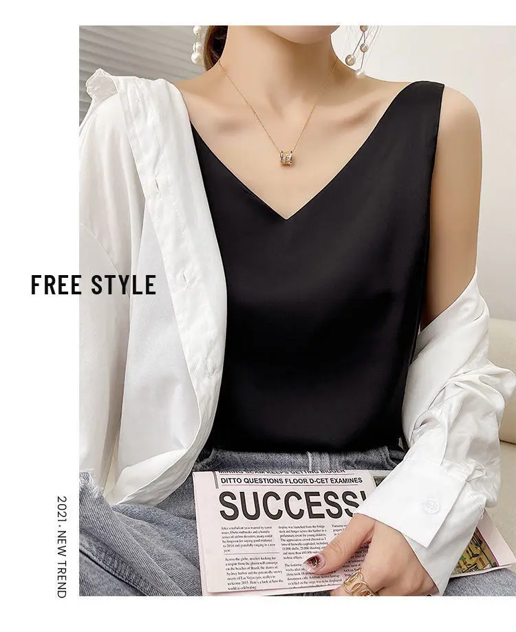 Satin Top Woman Clothes Summer White Tanks And Camis Female Vest Vintage Korean Fashion Free Shipping Sexy Born Sweet Plus Size womens cami