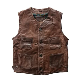 

Asian 320 Read Description! size super quality leather vintage waistcoat men's sheep stylish casual vest