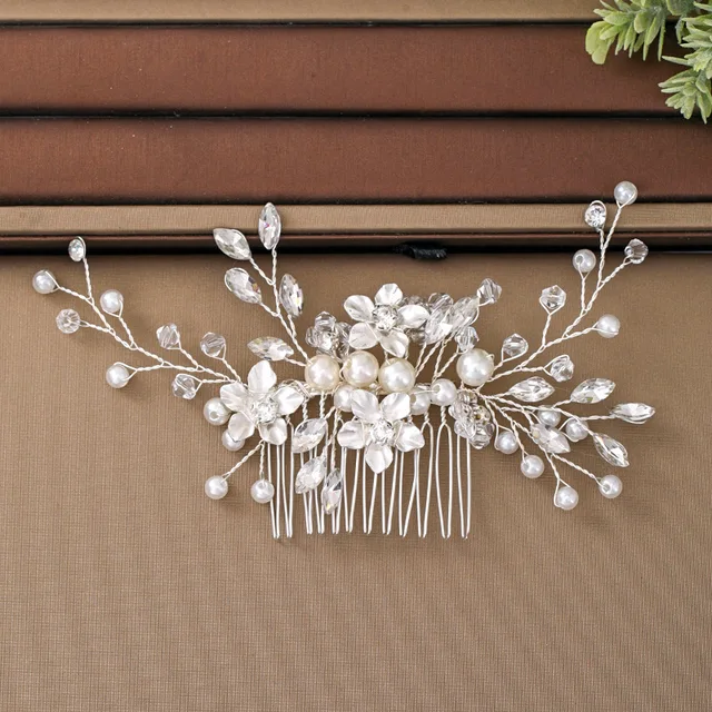Silver Color Pearl Crystal Wedding Hair Combs Hair Accessories for Bridal Flower Headpiece Women Bride Hair ornaments Jewelry Silver