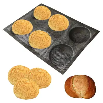 

Silicone Bun Bread Forms 6 Grids Non Stick Round Shape Baking Sheets Perforated Hamburger Molds Muffin Pan Tray Kitchen Tool
