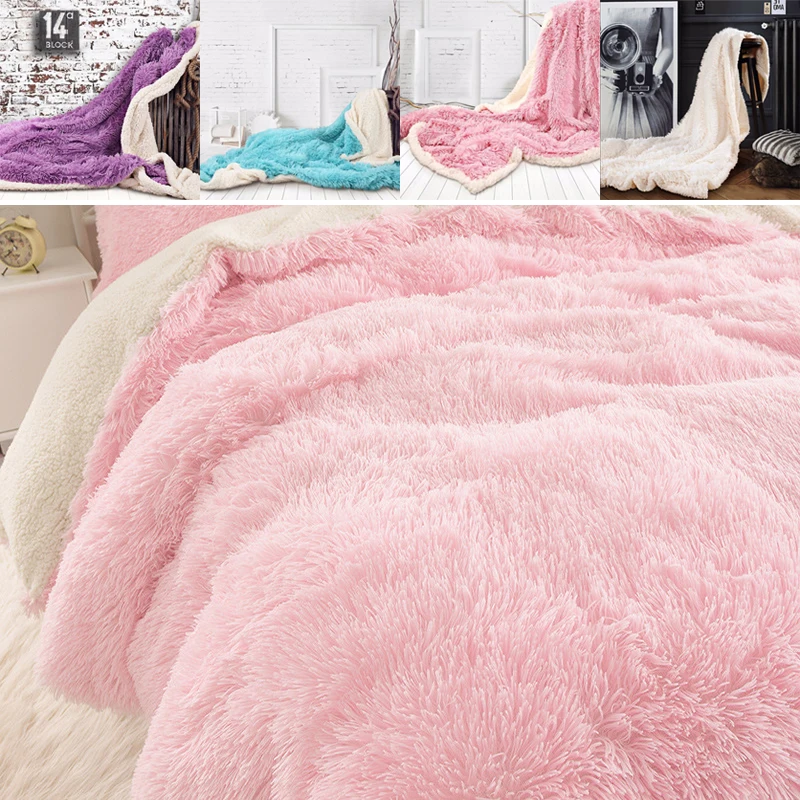 Faux Fur Blanket Christmas Gift Keep Warm Lamb Cashmere Polyester Double-Layer Super Soft Shaggy Sofa Bedding Winter Hotel