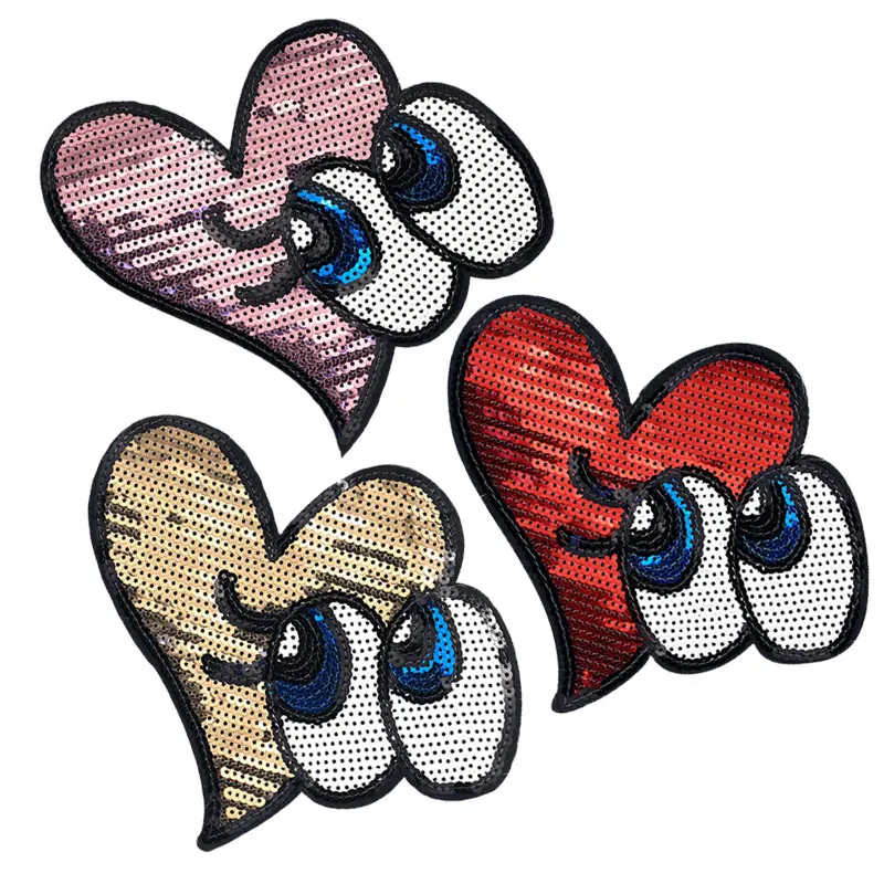 

Fashion Sequin Patch Love Eye Personality Clothes Sticker Iron on Patches for Clothing Badge Applique Heart Sewing Accessories