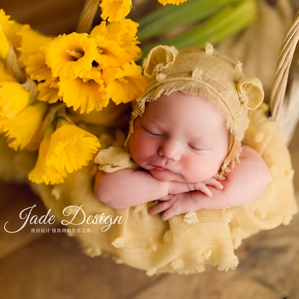 New cute cartoon baby ear cap newborn photography hat full moon baby studio shooting photo garden hat
