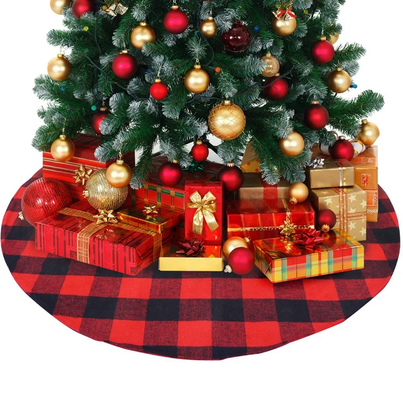 Buffalo Plaid Christmas Tree Skirt- Red Andblack Checks for Atraditional Look- Machine Wash Anddry