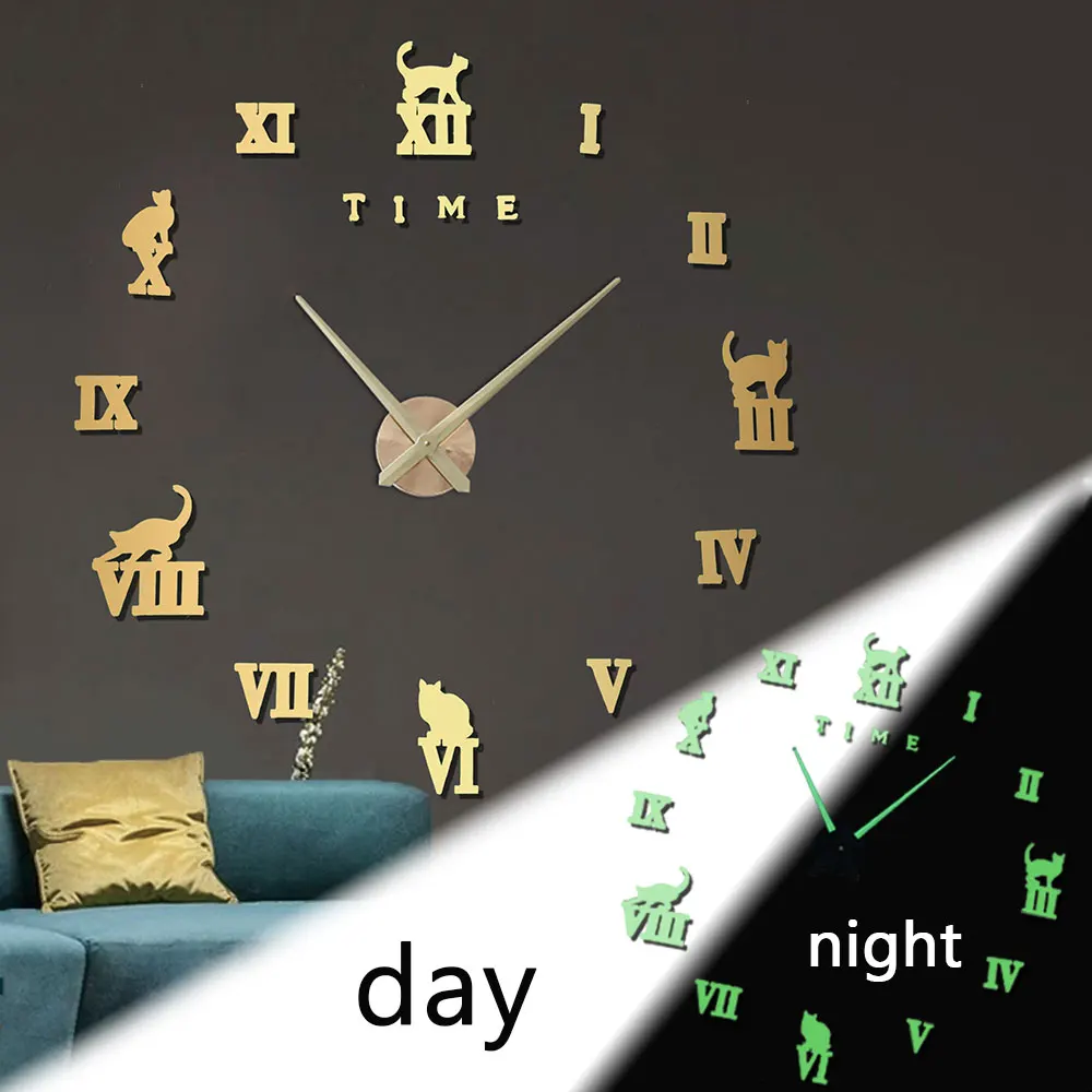 Большие 3D светящиеся кварцевые настенные часы зеркальные наклейки сделай сам