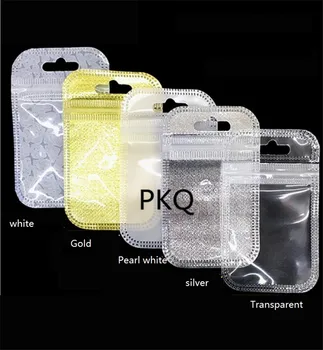

8 sizes Small button ring nail art crystal diamond packaging bag 100pcs Headphone data cable jewelry packing bag storage pouches