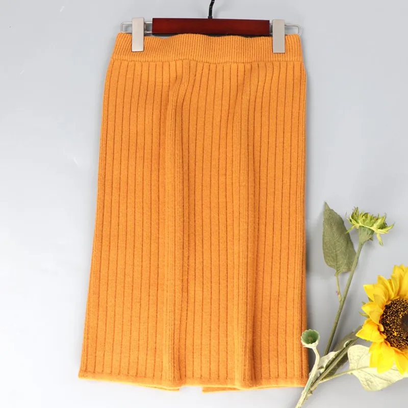 Цвет: желтый Корейская юбка однотонная простая стильная юбка с высокой талией вязаная юбка Faldas Mujer Moda - Цвет: Цвет: желтый