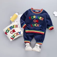 Зимний комплект одежды для мальчиков и девочек от 0 до 4 лет, г., повседневный теплый милый детский костюм с героями мультфильмов детская одежда толстовки+ штаны, 2 предмета