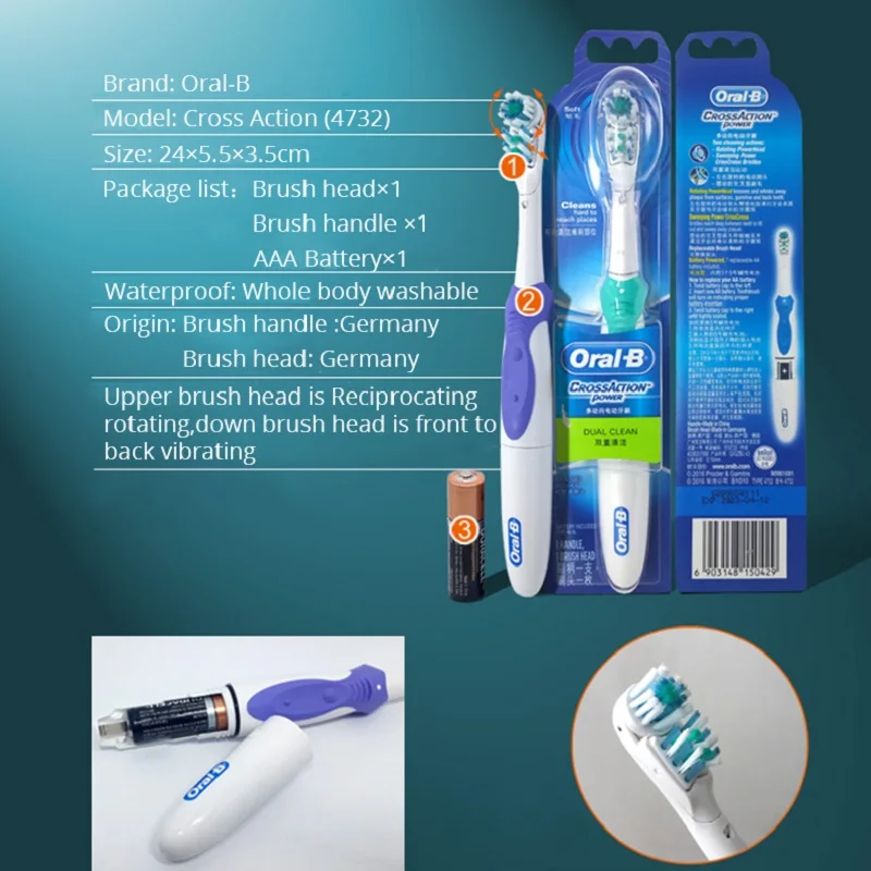Oral B Electric Toothbrush Cross Action Toothbrush Dual Clean For Adult Battery Powered 4 Colors Oral B Electric Toothbrush Cross Action Toothbrush Dual Clean For Adult Battery Powered 4 Colors