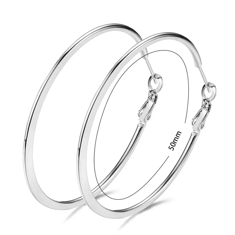 Silver Европейский стиль женский большой круг обруч серьги Boho Мода Серебро Золото Цвет Свадебные серьги для женщин Подарки на год - Окраска металла: Silver