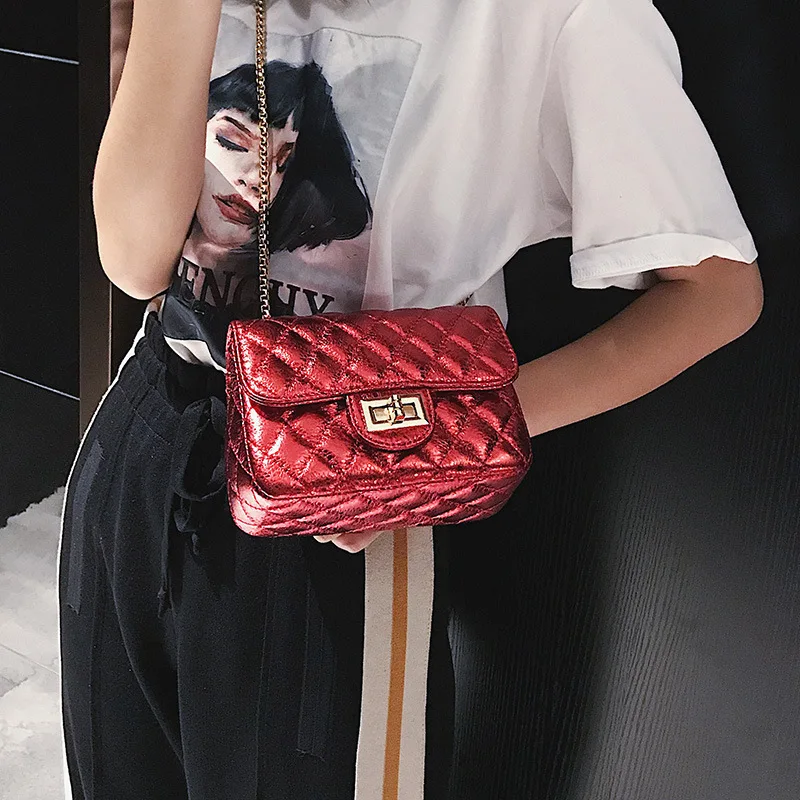 

Korean-style Stereo Classic Square Sling Bag Patent Leather Laser Lock Shoulder Oblique WOMEN'S Bag
