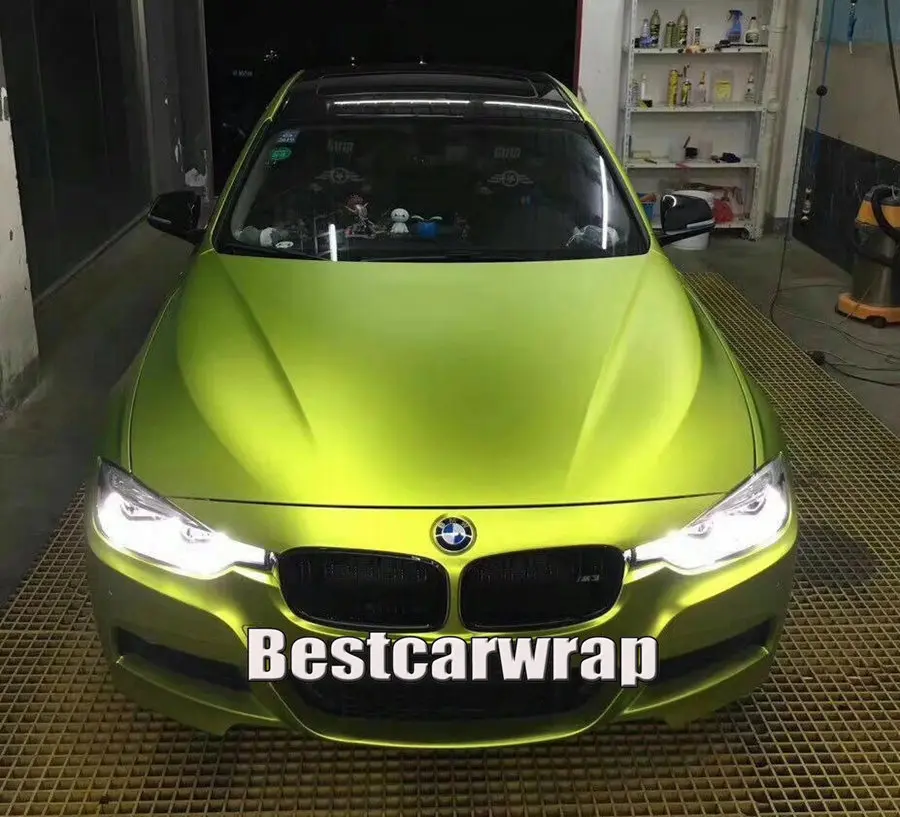 3M quality  Lemon  satin Chrome  Vinyl Wrap Car wrap covering with Air Bubble Free /  initial Low tack glue PROTWRAPS 1.52x18m