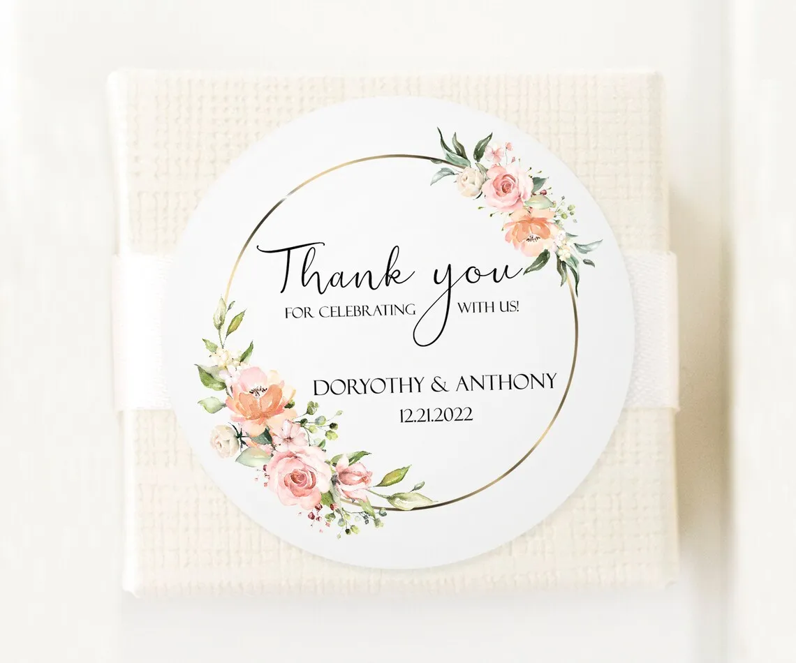 

Wedding Favor Stickers - Floral Wedding Stickers - Wedding Favor Labels - Custom Wedding Labels - Wedding Thank You Stickers