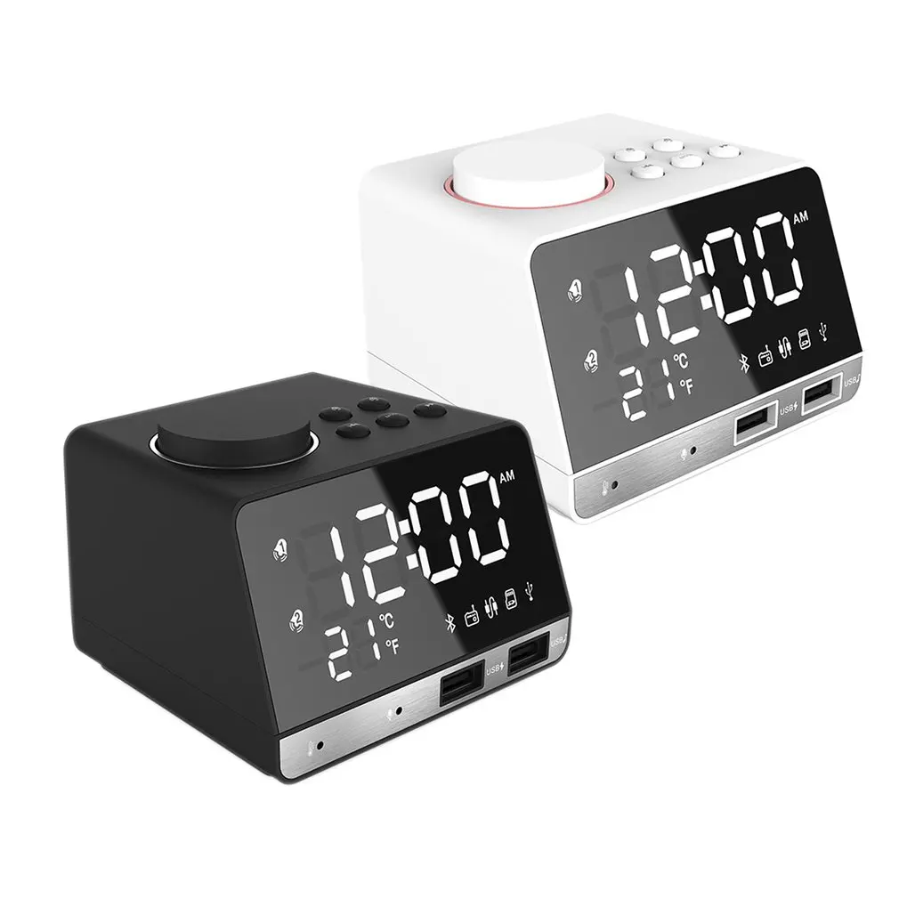 Digital Alarm Clock Bluetooth Radio Alarm Clock Speaker Temperature 2 USB Ports LED Display Home Decoration Snooze Table Clock