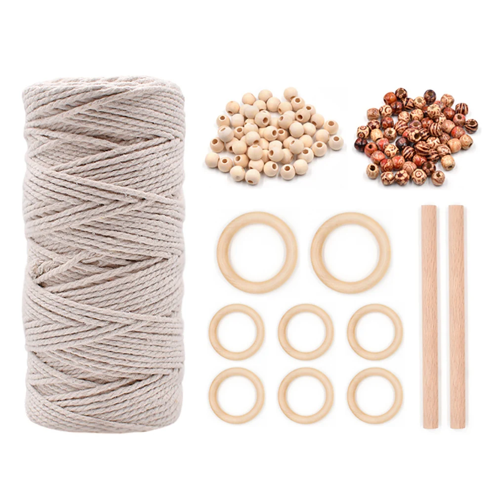 

Macrame Cord Natural Cotton Rope With Wood Ring Wood Stick for Tapestry DIY Teether Macrame Kit Wall Hanging Plant Hanger