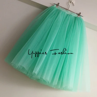 Мятный Уличная одежда, 7 слоев, 65 см, миди, плиссированная юбка, для женщин, готический стиль, высокая талия, тюль, короткая юбка, rokjes dames ropa mujer, jupe femme - Цвет: Мятный