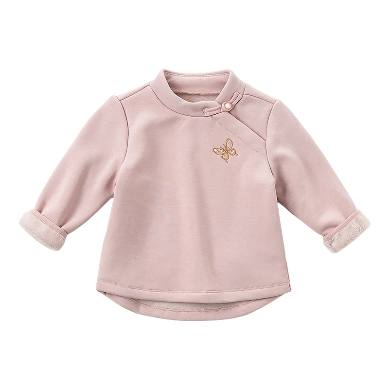 DBJ11709-1 dave bella/зимняя футболка с милой бабочкой для маленьких девочек детские топы с длинными рукавами для девочек, модные детские футболки высокого качества - Цвет: gary pink