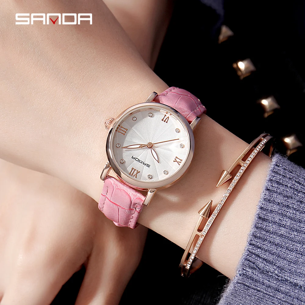 

SANDA 2019 New Rose Gold Watch Women Quartz Watches White Dial Belt Waterproof Crystal Wrist Watch feminino relogio