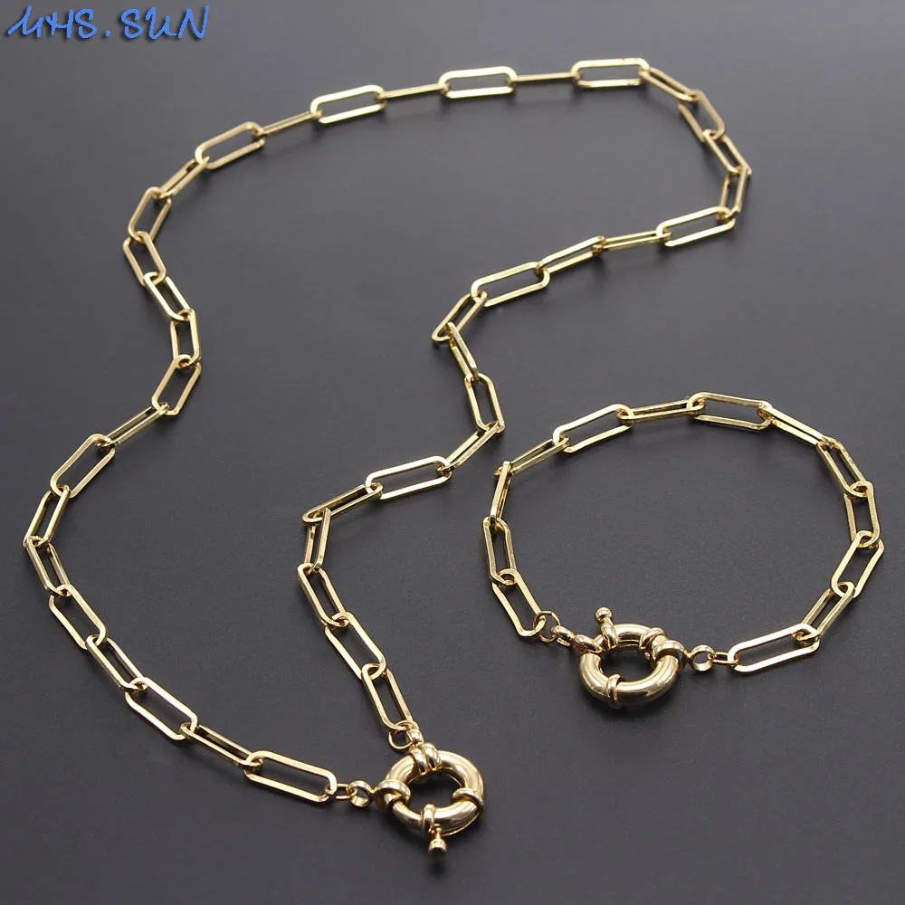 Chain Necklace Anchor Clasp Necklace Bracelet For Women Chunky Link Chain Sailor Wheel 1PC