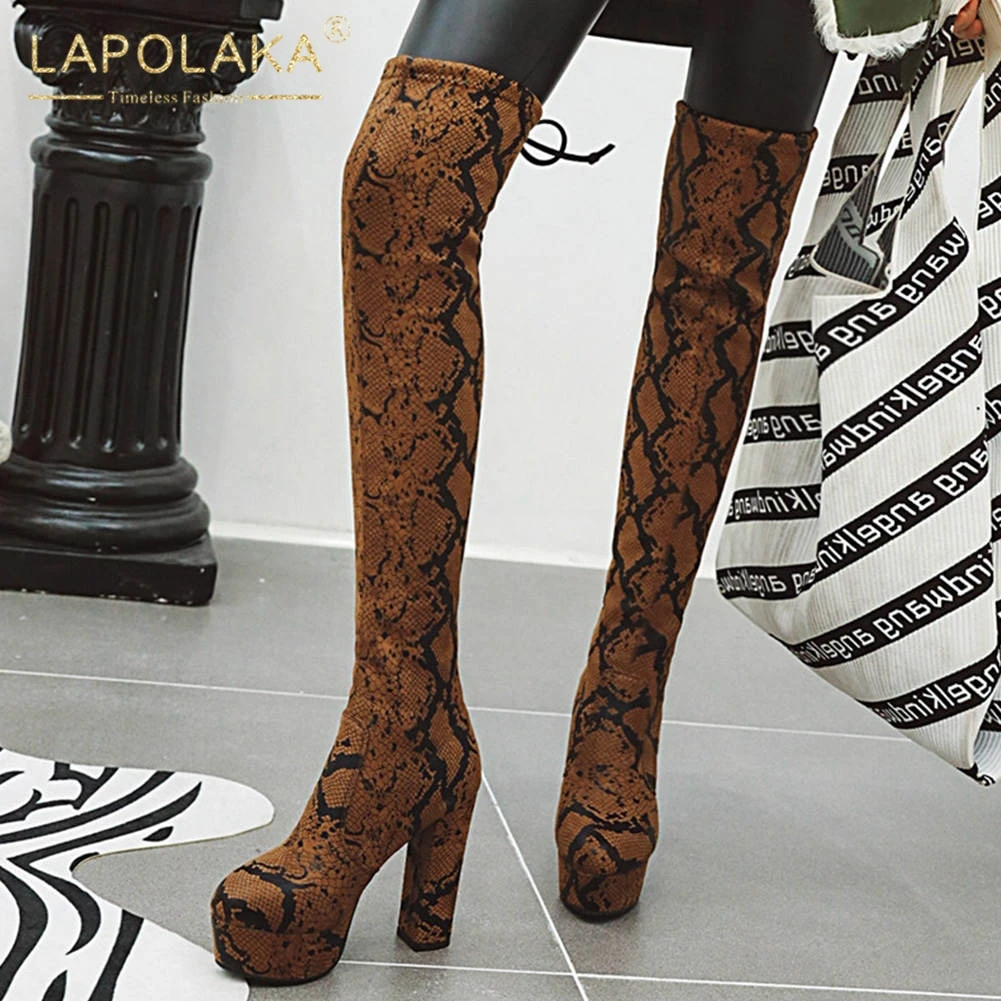 

Lapolaka Fashion New Design 2020 Plus Size 32-46 Chunky High Heels Over The Knee Boots Woman Shoes Platform Autumn Boots Female