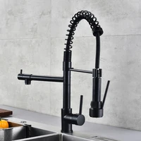 DQOK สีดําแปรงฤดูใบไม้ผลิดึงลงก๊อกน้ําอ่างล้างจาน Hot & Cold Water Mixer Crane Tap พร้อม Dual Spout Deck ติดตั้ง 6