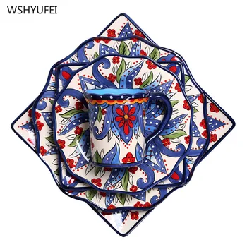 

Creative ceramic plate cutlery set home hand-painted large Western steak steak lotus plate square plate kitchen tableware
