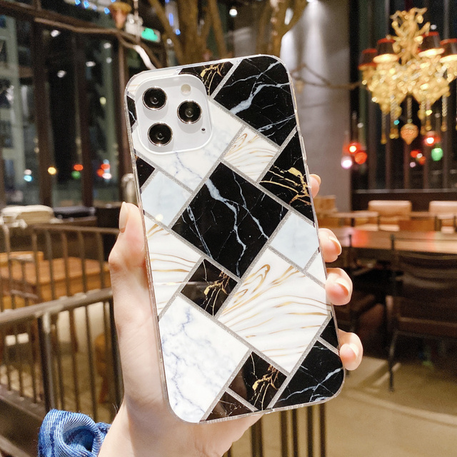 Luxury Rose Geometric Marble Soft Phone Case For Iphone 12 Mini 11 13 Pro XS MAX X XR SE 2020 7 8 Plus Shockproof Cover